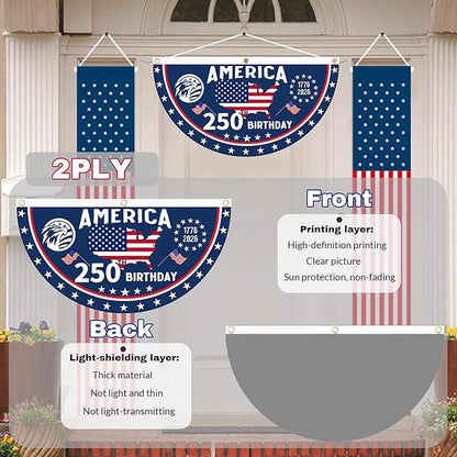 2PCS 250th Anniversary USA Flag, 1.5X3 FT 1776-2026 Fan Flags, 2 Ply Year American Anniversary Flag for Wall, Front Door, Porch, Fence, Outdoor Decorations (Style 6)