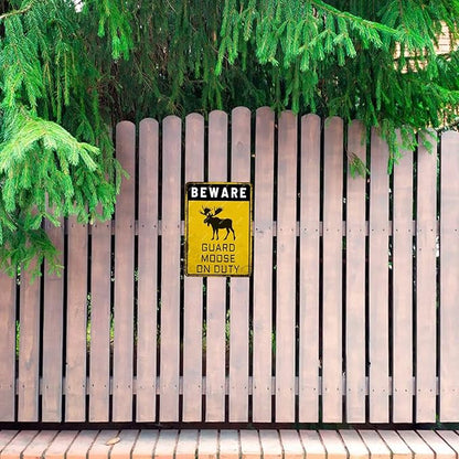 snowsun Beware Guard Moose on Duty Funny Metal Signs Vintage Tin Sign for Home Yard Farm Street Fence Wall Decoration 8×12 Inches