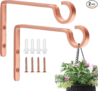 Monarch Abode Plant Hangers – Wall Mount Plant Hooks for Hanging Baskets, 6 Inch Metal Brushed Copper Fence Wall Plants Hanger for Outdoor Indoor, Flower Pot, Bird Feeder, Wind Chime Bracket, 2 Pack