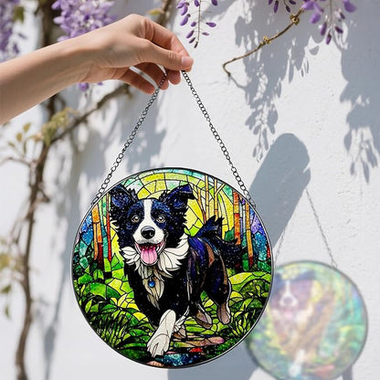 8″ Stained Glass Window Hanging Ornament, Border Collie Stained Glass Suncatcher Ornament, Sun-Catcher Window Decor | Gifts for Dog Lovers, Dog Lover Gift, Pet Lover Gift