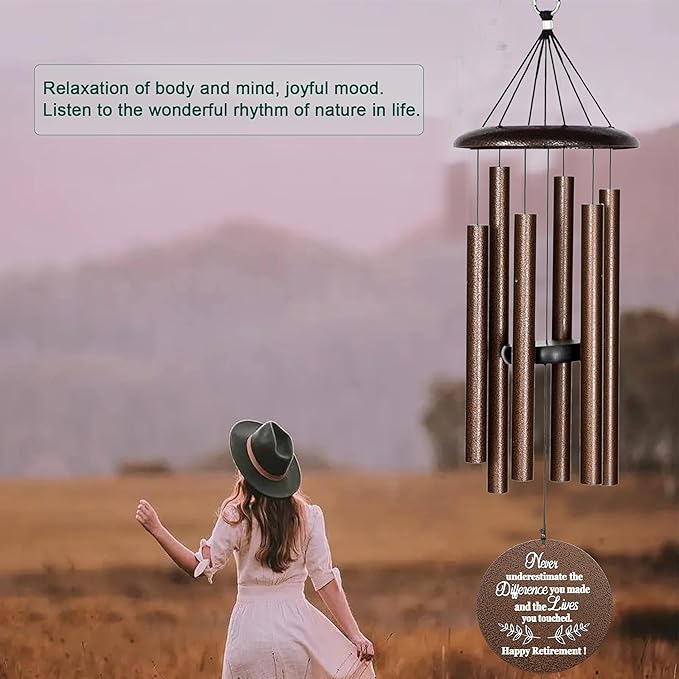 Retirement Wind Chimes, 32" Copper Aluminum, Modern Style, Adjustable, Outdoor Use