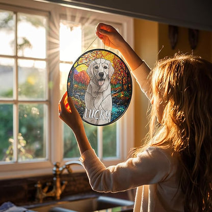 NAZENTI Personalized Pet Stained Glass Suncatcher, Custom Name Pet Photo Memorial Ornament Window Hanging, Remembrance Sympathy Gift for Loss of Pet Dog Cat, Bereavement Keepsake