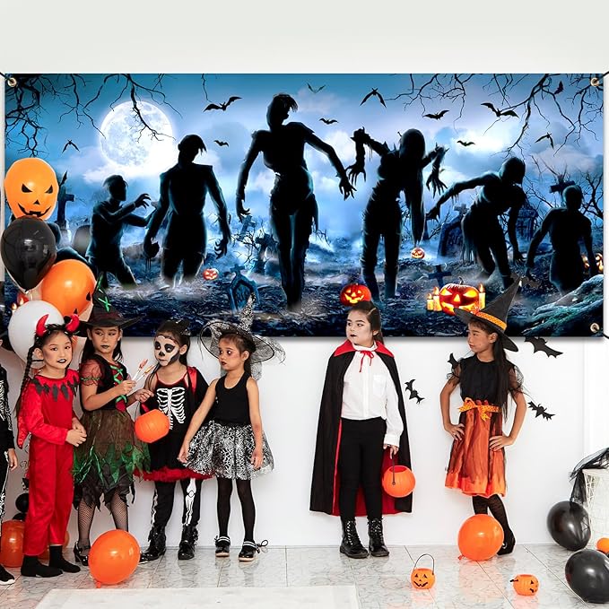 Panelee Halloween Garage Door Decoration 7x16ft Large Horror Backdrop Banner Horror Halloween Garage Door Cover with Bat Cemetery for Home Yard Scary Theme Party Outdoor Wall Decoration (Mummy)