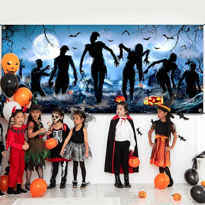 Panelee Halloween Garage Door Decoration 7x16ft Large Horror Backdrop Banner Horror Halloween Garage Door Cover with Bat Cemetery for Home Yard Scary Theme Party Outdoor Wall Decoration (Mummy)