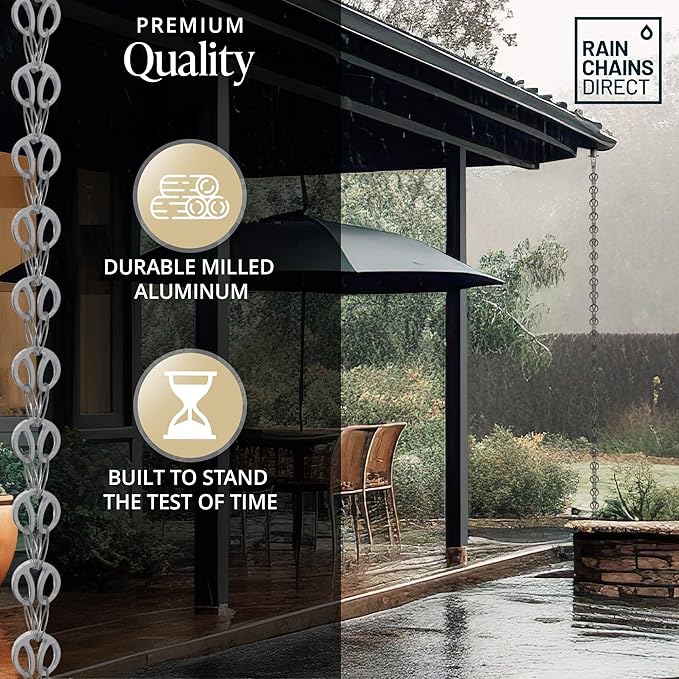 Rain Chains Direct - Modern Loop Rain Chain - 8.5 FT - Durable Milled Aluminum (Gray) - Premium Rain Chains for Gutters