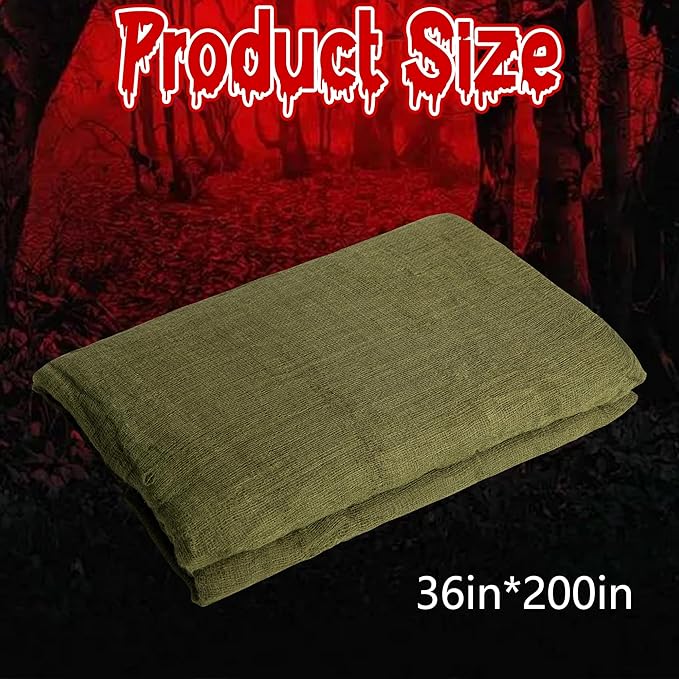 RunNico 200x36 Inch Large Size Green Halloween Creepy Cloth Decoration,Spooky Gauze Cloth,Halloween Haunted Cheesecloth for Halloween Stairway,Wall,Window Decorations,Outdoors Doorways Decor