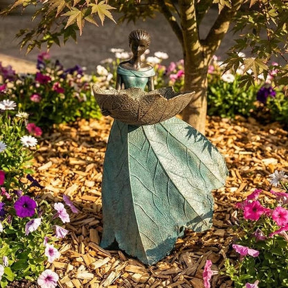 DiliComing Fairy Garden Statues Bird Feeder - 12 Inch Resin Fairy Statue for Outdoor Garden Decor, Outdoor Statues for Patio Yard Flower Beds, Gifts for Women (Green)