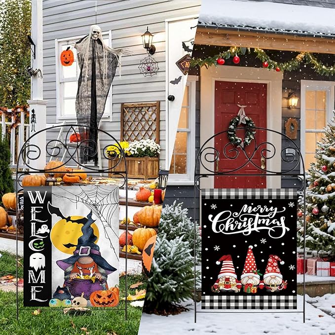 Set of 10 Gnome Seasonal Garden Flags,Double Sided 28 x 40 Inch Yard Flags,Large House Flags for outside, Christmas Spring Seasonal Flag for Outdoor,Holiday Garden Flags for All Seasons