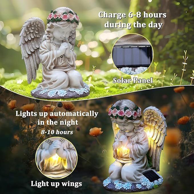 Choies Angel Gifts for Mom Grandma Granny Aunts,Birthday Sympathy Memorial Gifts,Solar Praying Angel Figurines for Outdoor Garden,Yard,Cemetery,Grave Decoration