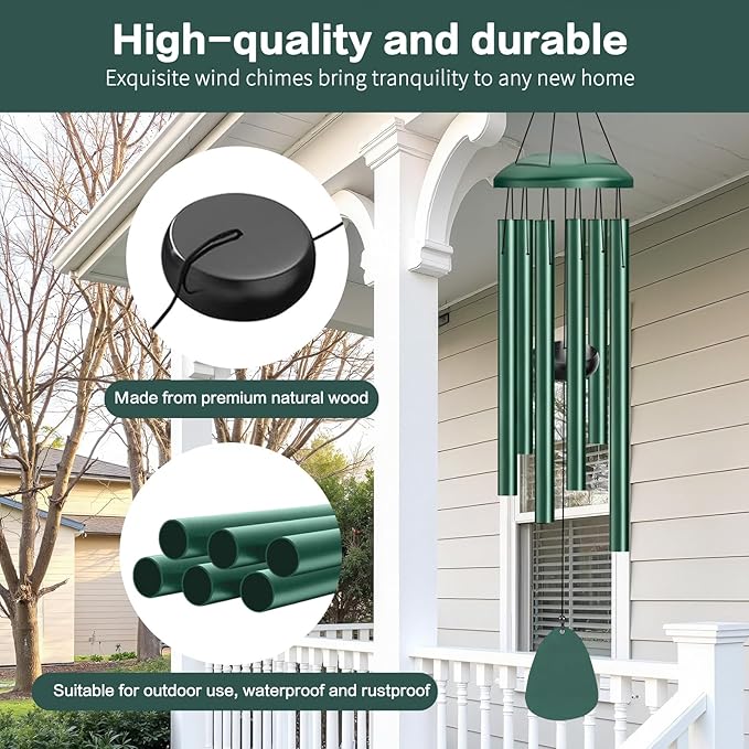Wind Chimes Outdoor Outside - 6 Tubes 26" Memorial Garden Chime,Retirement & Sympathy Gift for Outdoor Patio Yard Decoration, Retired Gift for Mom Women Grandma Neighbors Green