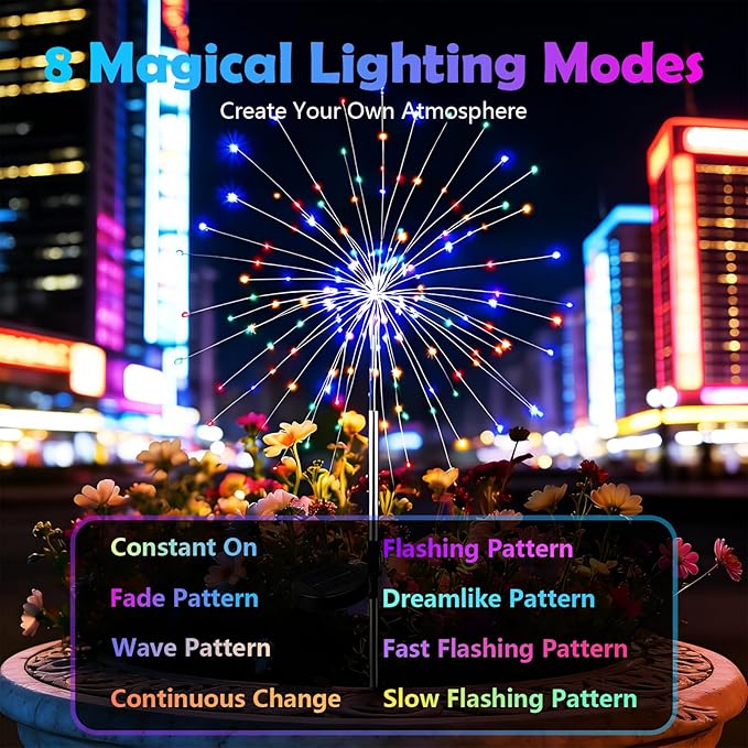 2 Pack Solar Firework Lights Outdoor, Adjustable 32" to 51" Extra Tall, 200 LED Stainless Steel 3-Section Pole, 8 Modes Waterproof Starburst Garden Lights for Yard Pathway Walkway Decor