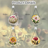 Stained Glass Window Hanging 4 Pcs Set Lily Rose Sunflower Poppy 9.8" - Flower Suncatcher Door Garden Sun Catcher Decor Birthday Mother's Day for Wife Woman Nana Girl