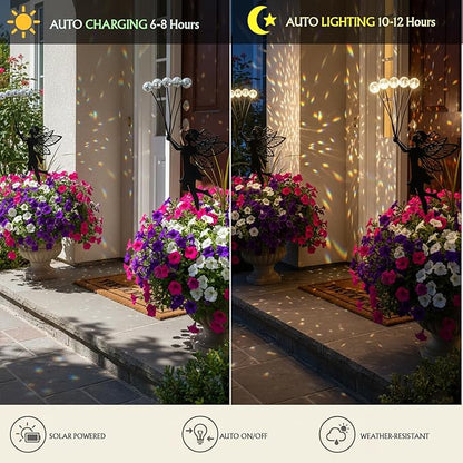 Solar Fairy Garden Stake - 5 Glowing Glass Crackle Orbs Metal Silhouette - Waterproof Outdoor Decorative Lights for Pathway, Yard, Patio - Unique Gardening Gifts for Women/Mom(Fairy)