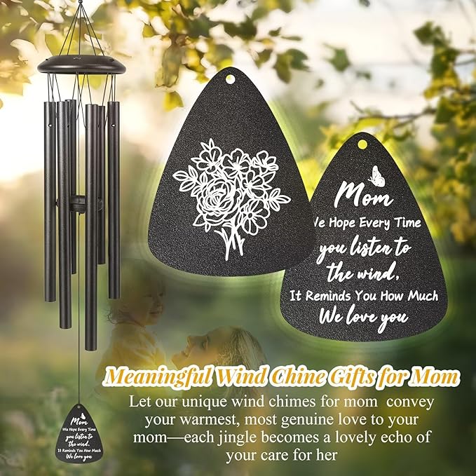 Gifts for Mom, 25''Wind Chimes Black, Mother Birthday Gifts for Mom from Daughter Son, Mother's Day Birthday Gift, Thanksgiving, Christmas，Moms Gift Ideas for Decorations