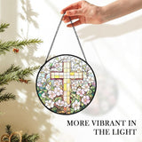 Christian Floral Suncatcher Stained Glass Cross Window Hanging Wall Decor, Christmas Religious Gifts for Women, Easter Religious Cross Garden Lawn Sun Catchers for Window Hanging Art,7.9x7.9In