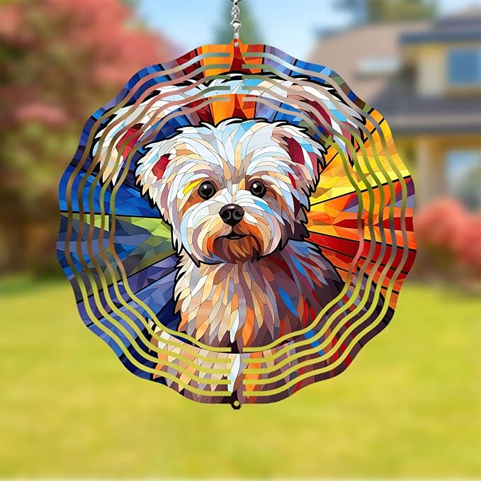 Maltese Dog Wind Spinner Pet Dog Memorial Gifts, Vibrant 3D Kinetic Aluminum Metal Yard Art, Loss of Dogs Sympathy Gifts, Hanging Outdoor Garden Decor, 8" Wind Sculptures for Patio, Porch (Maltese6)