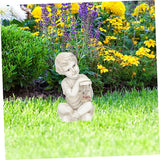Resin Solar Sculpture with Jar Decor Outdoor Figurine Solar Powered Ornament for Flowerbed Statue for Parties and Lawn Decor