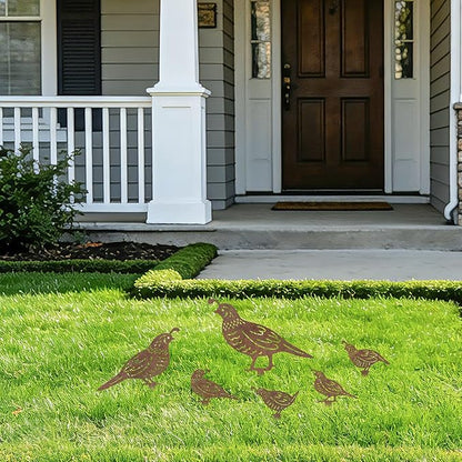 6Pcs Rusty Quail Yard Art Decor, Metal Birds Decorative Garden Stakes for Outside, Bird Lover Gifts for Women Mom Grandma Wife, Metal Garden Decor for Patio Lawn Pathway Backyard Ornament