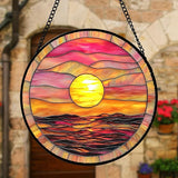 DASTOLL Stained Glass Window Hanging, Sunrise Sea Surface Sun Catchers Diamond Glass Panel Hangings Abstract Suncatcher Decor for Birthday for Women, Men, Wife, Aunt, and Mom 7.8 in