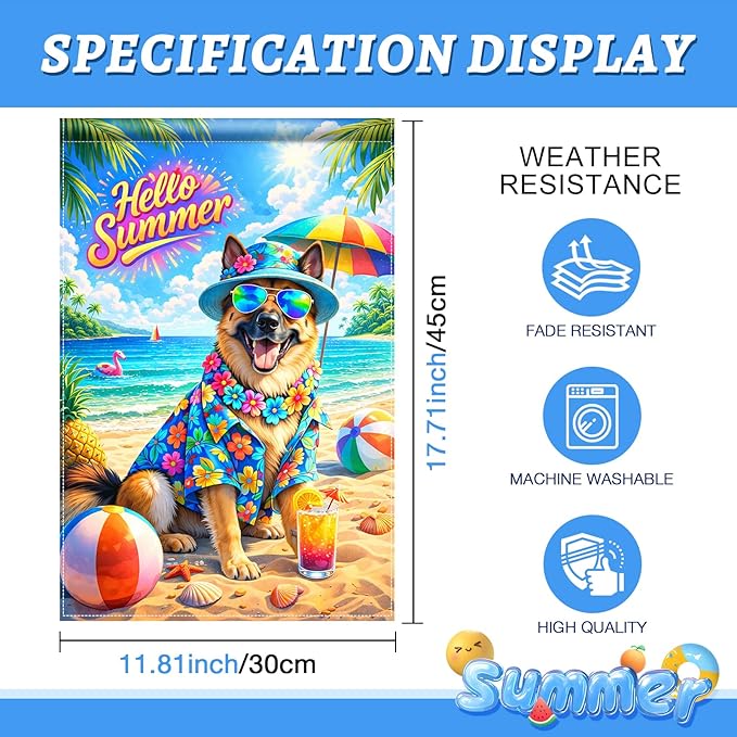 BlissYard Hello Summer Golden Retriever Garden Flag 12x18 Double Sided Vertical Outdoor Decor Beach Dog Tropical Yard Garden Lawn Banner Colorful Seasonal Display