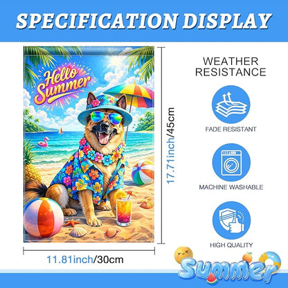 BlissYard Hello Summer Golden Retriever Garden Flag 12x18 Double Sided Vertical Outdoor Decor Beach Dog Tropical Yard Garden Lawn Banner Colorful Seasonal Display