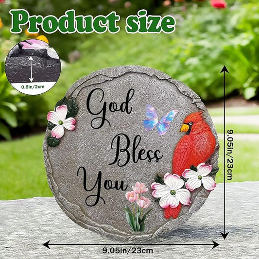 God Bless You-Resin Stepping Stone,Outdoor Garden Pathway Decoration,Round Red Hummingbird Decorative Stone for Garden,Walkway Sculpture Yard Art for Patio,Home Decor