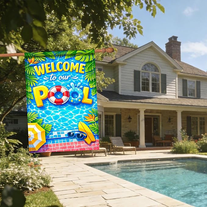Nuxovilar Large Summer Garden Flag Welcome Pool Float Surf Board Pattern Polyester 28×40 Inches Garden Flags for Outside Poolside Decor Yard Porch