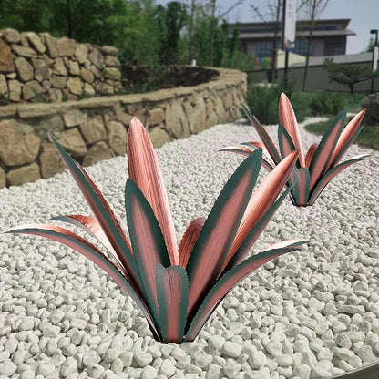 Large Tequila Rustic Sculpture, Rustic Metal Agave Plants for Outdoor Patio Yard Mexican Plant Garden， Agave Outdoor Lawn Ornaments Yard Stakes (Green 2pc)