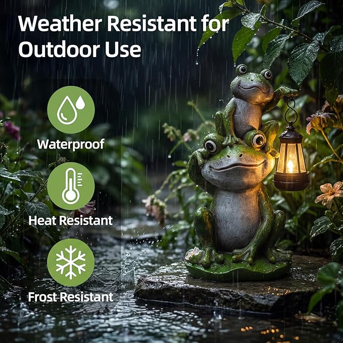 Lyeasw Solar Frog Garden Statues with Lights, Waterproof Outdoor Frog Decor for Patio Porch Yard, Mother’s Day Gardening Gift for Mom, Women & Frog Lovers