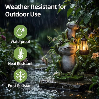 Lyeasw Solar Frog Garden Statues with Lights, Waterproof Outdoor Frog Decor for Patio Porch Yard, Mother’s Day Gardening Gift for Mom, Women & Frog Lovers