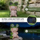 Solar Frog Garden Statue with Blinking Rotating LED Eyes, Solar Powered Auto On/Off, Waterproof Resin Outdoor Decor for Patio, Yard, Unique Gift for Women, Mom, Grandma