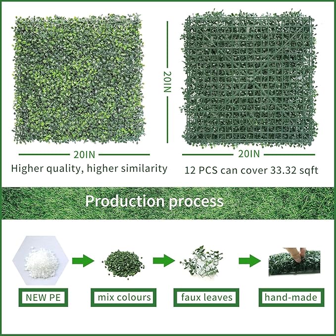NETAP Grass Wall Panels Backdrop, 20"x 20"(6Pcs) Faux Boxwood Panels for Outdoor Indoor Green Wall Decor, Party Wedding Garden Fence Decorations