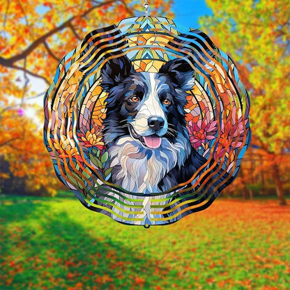 Border Collie Wind Spinner Pet Dog Memorial Gifts 3D Aluminum Metal Kinetic Hanging Wind Sculpture Spinners for Yard and Garden Indoor Outdoor Window Garden Decoration 8 Inch (Border Collie 1)