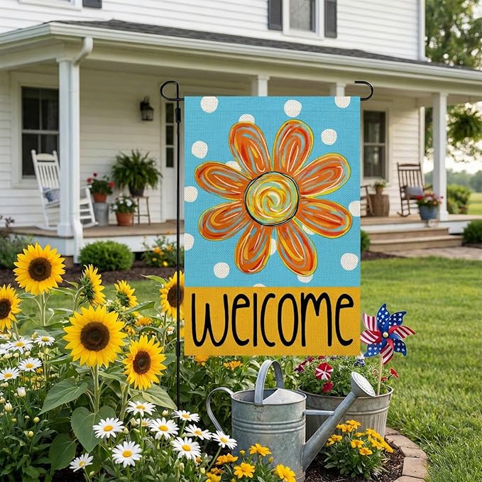 CROWNED BEAUTY Summer Floral Garden Flag Double Sided 12x18 Inches Small Burlap Seasonal Welcome Yard Porch Decoration for Outside (Blue) CF1838-12