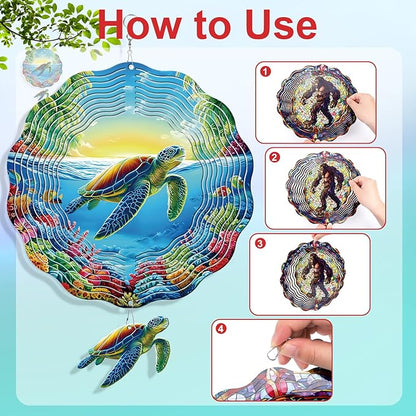 Rngmsi Sea Turtle Wind Spinners Outdoor, Sea Turtle Gifts for Women Mom Grandma Men, 3D Hanging Metal Wind Sculpture for Outside Yard Garden Lawn Ornament Decorations