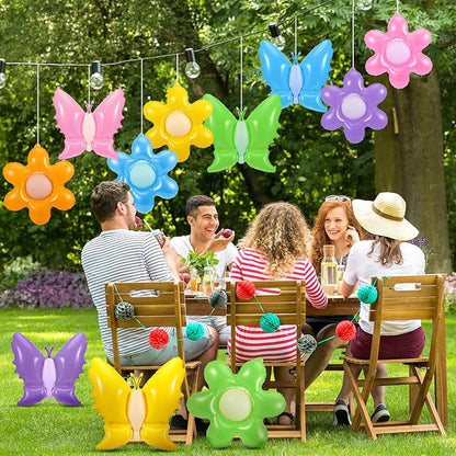 Realspring 12 Pcs 12 Inch Spring Inflatable Outdoor Decorations Butterfly Flowers Inflatable Hanging Ornament Large PVC Spring Butterfly Flowers Blow up Yard Party Indoor Outdoor Decor