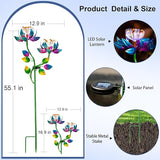 Solar Wind Spinners Blue Twin Flowers for Yard and Garden, Solar Windmill Garden Whirligig Kinetic Spinners Decor for Lawn, Patio, Yard, Metal Wind Outdoor Sculpture