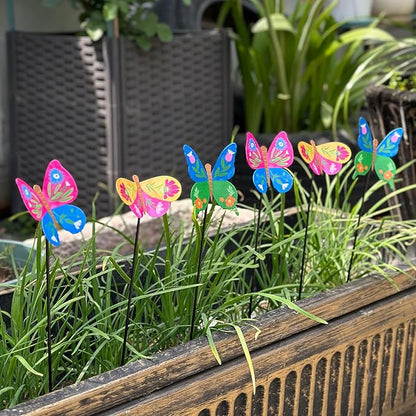 6 Pcs Butterfly Outdoor Metal Flowers for Outside - Decorative Garden Stakes with Sunflower Design, Spring Yard Art Decor for Lawn Porch Patio Fence | Metal Garden Decor Stakes