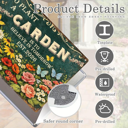 Personalized Garden Signs for Outside Custom Metal Tin Sign for Women, Retro Welcome Metal Sign for Patio, Yard Rustic Home Decor Gifts for Mothers Day, Grandmas, and Gardening Lovers