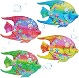 FaloStwer Metal Fish Art Wall Decor, 3D Lifelike Coastal Ocean Sea Hanging Decorations Garden Pool Decor, Set of 4 Colorful Outdoor or Indoor Wall Sculptures(Fish)