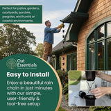 Copper Rain Chain 9 FT, 11 FT Installed with Anchor Stake and Gutter Adapter, Durable Heavy Duty Rain Chains for Gutters for Heavy Rain, Rust Resistant, Outdoor Decor for Homeowners
