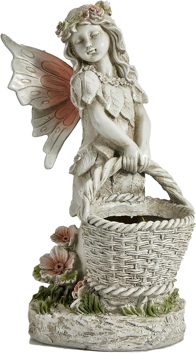 Garden Statue with Planter, Fairy Sculpture Flower Pot with Solar Light for Home Garden Planter Decoration, Yard Decor,Resin H 15 Inch (Fairy with Planter)