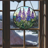 Stained Glass Window Hanging - Purple Delphinium Birth Flower Suncatcher for Door Garden Patio Sun Catchers Decor Christmas Mother's Day Birthday Gifts for Women Mom Nana Friend 7.8 in