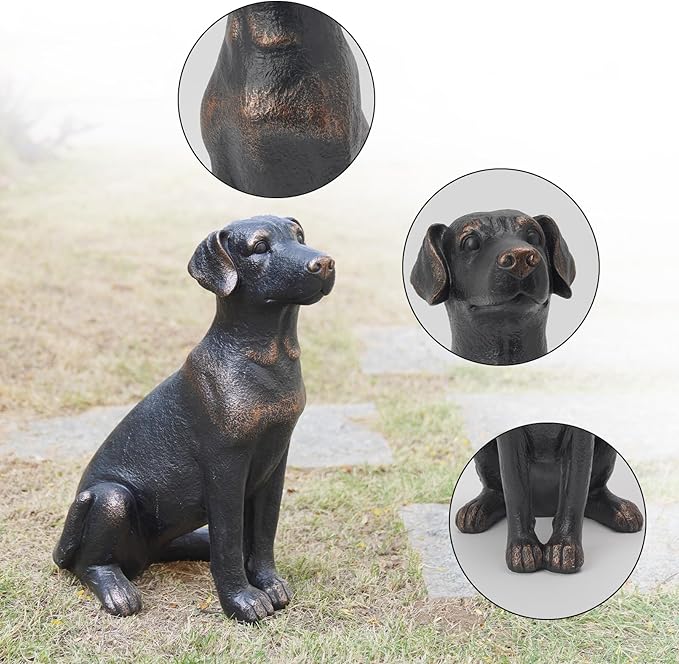 Cynkeyee Outdoor Garden Dog Statue - 16 Inch Resin Sitting Labrador Sculpture, Decorative Figurine for Patio, Lawn, Yard, Porch (Black)