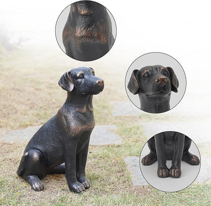 Cynkeyee Outdoor Garden Dog Statue - 16 Inch Resin Sitting Labrador Sculpture, Decorative Figurine for Patio, Lawn, Yard, Porch (Black)