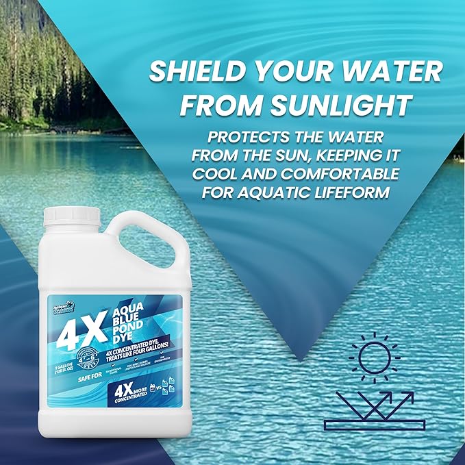 32oz Aqua Blue Pond Dye 4X Concentrate, Lake & Pond Dye Blue for Aqua Colored Water, Ideal Lake Colorant, Aquashade Colorant that Protects Against Sunlight - Ideal for Fish and Wildlife