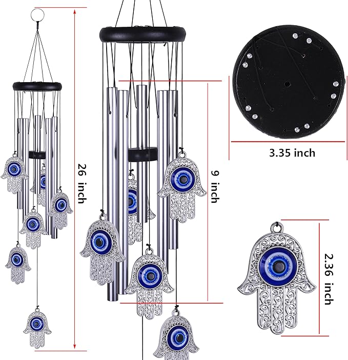 Blue Evil Eye Hand of Fatima Wind Chimes Outdoor Decoration, Hamsa Hand Windcatcher, Evil Eye Wind Bells, Fatima's Holy Hand Blue Evil Eye Amulet Wind Chimes for Home,Gift for Mom,Balcony,Patio,Garden