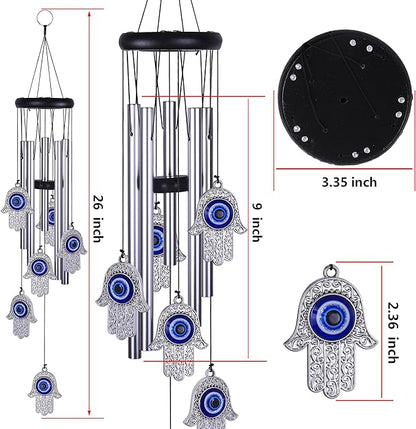 Blue Evil Eye Hand of Fatima Wind Chimes Outdoor Decoration, Hamsa Hand Windcatcher, Evil Eye Wind Bells, Fatima's Holy Hand Blue Evil Eye Amulet Wind Chimes for Home,Gift for Mom,Balcony,Patio,Garden