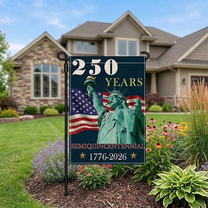 250 Years America Garden Flag, Double Sided 12x18 Patriotic Banner, Statue of Liberty, 1776-2026 US Semiquincentennial Yard Decor