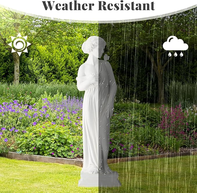 EROMMY Outdoor Garden Statue, 31.5-Inch Greek Nymph Sculpture in Roman Style, Elegant Goddess Figurine for Patio, Yard, Lawn & Porch Decor Ivory
